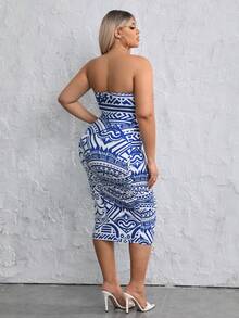 SHEIN SXY Hơn In hoa Đầm bó sát ống - Màu xanh lam - Xem 2