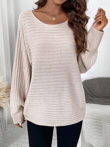 SHEIN Essnce 女式圓領落肩毛衣 - 卡其色 - 查看 3
