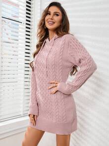 SHEIN Essnce Của phụ nữ áo có mũ Đầm Áo len - Bụi hồng - Xem 4