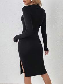 SHEIN Clasi Elegant Women's Zipper Design Slim Fit Sweater Dress
