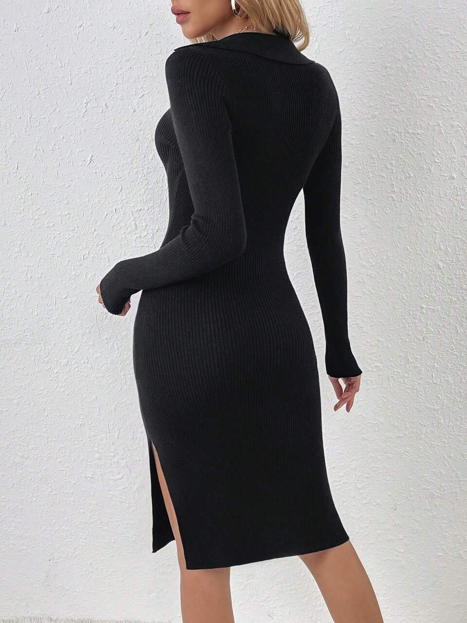 Elegant Women's Zipper Design Slim Fit Sweater Dress Fall Cloth For Women