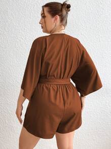 SHEIN Holidaya Hơn tay cánh Thắt lưng Romper - màu nâu - Xem 2
