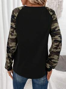 SHEIN LUNE 迷彩印花插肩袖 T 恤 - 黑色 - 查看 2