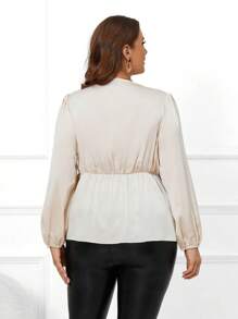 SHEIN Clasi Women's Plus Size Twisted Front Lantern Sleeve Shirt - Apricot - View 2