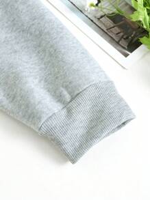 SHEIN EZwear Christmas Pattern Drop Sleeve Sweatshirt - Grey - View 4