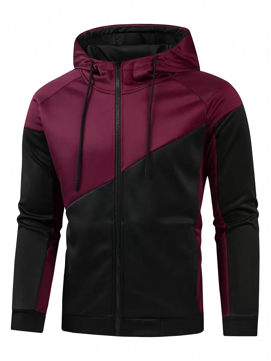 Manfinity Sport Corelite 男友风男式拼色抽绳运动夹克健身上衣 - 黑色 - 查看 1