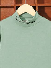 SHEIN Tween Boy Letter Graphic Mock Neck Tee - Green - View 4