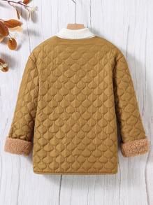 SHEIN Tween Girl Winter Onion Quilting V-Neck Coat With Lining - Khaki - View 2