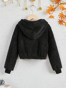 SHEIN EZwear 加大码爱心刺绣落肩泰迪熊卫衣 - 黑色 - 查看 2
