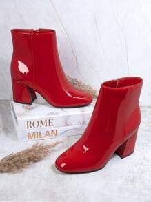 SHUZIA 女士舒适、时尚必备漆皮 PU 时尚踝靴新年假期 - 紅色 - 查看 2