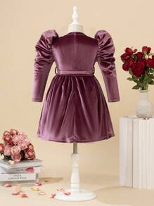 SHEIN 女童絲絨珠飾洋裝 - 藕粉色 - 查看 2