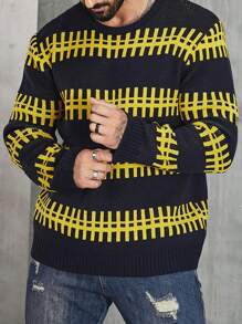 Manfinity Homme Nam Sọc In ấn Áo len - màu đen - Xem 3