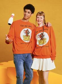 TOM & JERRY X SHEIN 男女通用1件卡通印花衛衣 - 橘色 - 查看 1