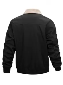 Manfinity Homme Áo khoác nam lót nhiệt màu đen có khóa kéo - màu đen - Xem 4