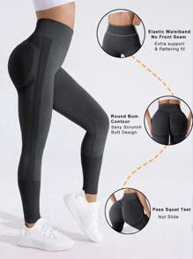 Easithlete 女款高弹力宽腰运动紧身裤瑜伽裤 - 深灰色 - 查看 2