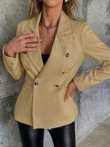 SHEIN Privé 女式雙排扣西裝外套 - 卡其色 - 查看 6