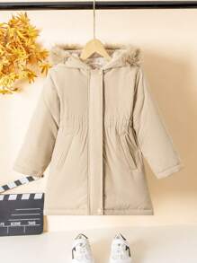 SHEIN Toddler Boys' Plush Patchwork Padded Coat - Khaki - View 3