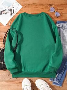 SHEIN EZwear Giáng sinh Thả vai Vòng cổ Áo chui đầu Áo nỉ - màu xanh lá - Xem 2