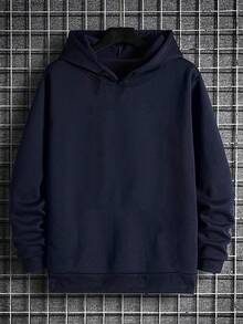 Outdoor Adventure Men's Hooded Sweatshirt | Fashionable For Various Environments - Navy Blue - View 2
