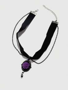 ROMWE Goth Hai lớp Đúng mốt Vòng cổ Dây chuyền Với Hình hoa Vật rủ xuống - Nhiều màu - Xem 3