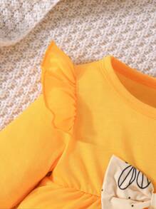 Baby Girl Ruffle Sleeve Bow Bee Printed Long Sleeve Top & Pants 2-Piece Set, Spring & Autumn - Yellow - View 5