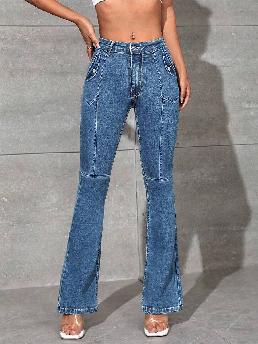 Sexy Tight-fitting Flared Jeans - Medium Wash - View 1