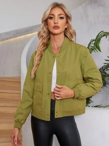 MIEGOFCE Cazadora Bomber Con Dos Bolsillos Y Cuello De Canalé De Mujer De Color Azul - Verde militar - Ver 4