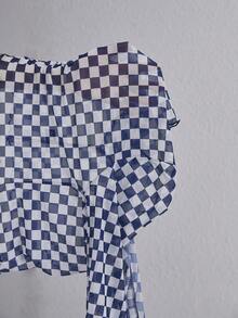 SHEIN EZwear Plus Size Women'S Checkerboard Printed Mesh Top - Navy Blue - View 6