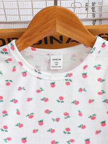 SHEIN Nhỏ bé Cô gái In hoa Bộ đồ trên và quần - Nhiều màu - Xem 7