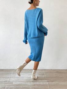 Chiquease Sweater De Manga Murciélago Y Vestido De Suéter Con Cami - Verde - Ver 2