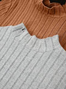 SHEIN LUNE 3pcs Cổ giả Đồ đan Ribbed Áo thun - Nhiều màu - Xem 6