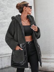 RueChic Women's Hooded Padded Coat - Dark Grey - View 3