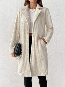 SHEIN Frenchy 女款單排扣毛絨外套 - 杏色 - 查看 3