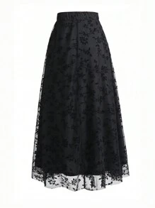 EARO Women's Elegant Commuter Flocked Mesh Skirt