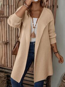 SHEIN LUNE Plus Size Solid Colored Large Collared Cardigan - Apricot - View 5