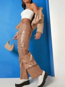 Hauture Túi có nắp chất liệu da PU Quần Cargo - màu nâu - Xem 1