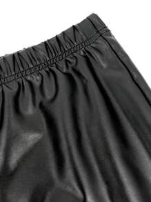 SHEIN ICON Plus PU Leather Tube Top & Flare Leg Pants - Black - View 4