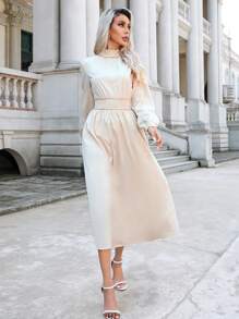 Aveloria 高領長袖女裝連衣裙 - 杏色 - 查看 4