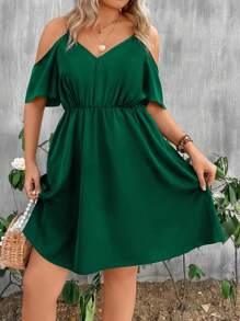 SHEIN LUNE Vestido de verano con hombros recortados para tallas grandes