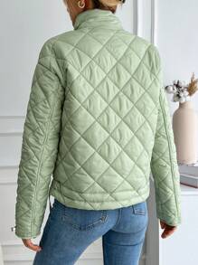 EURMUSE Chaqueta Acolchada De Color Sólido Con Bolsillos De Parche Con Cordón De Decoración - Verde - Ver 2