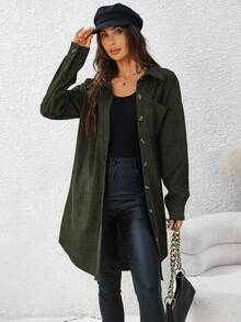 SHEIN LUNE Women's Single-breasted Button Shirt Dress - Army Green - View 6