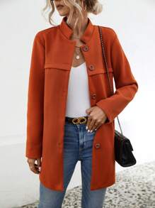 SHEIN LUNE Solid Button Front Overcoat - Red - View 4