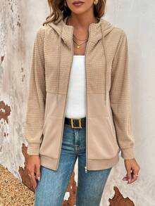 SHEIN LUNE 拼接連帽運動衫 - 駝色 - 查看 5