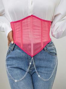 Fishbone Mesh Chain Waist Trainers - Pink - View 1