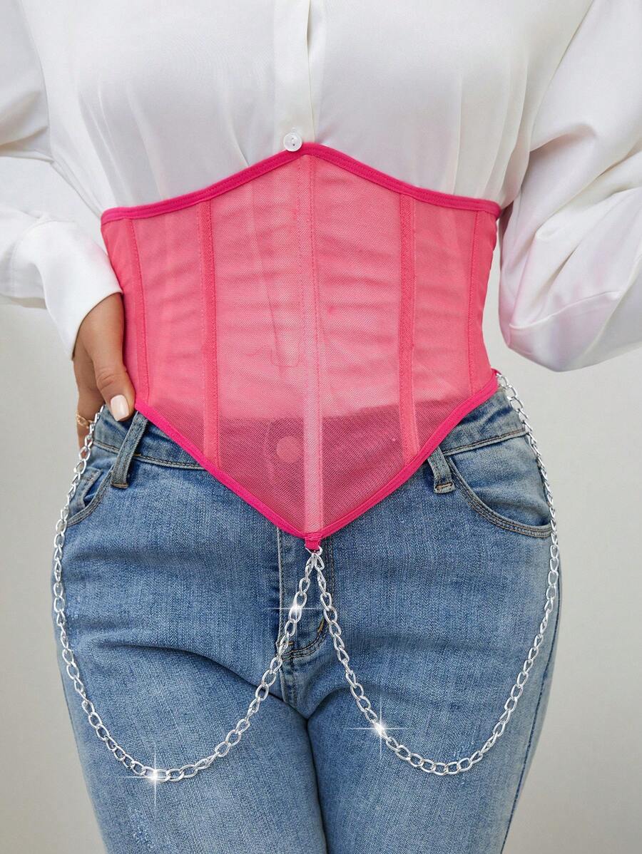 Fishbone Mesh Chain Waist Trainers - Pink - View 1