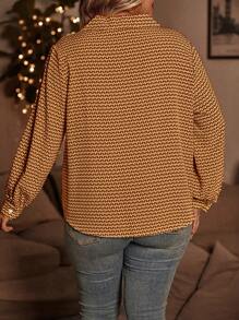 SHEIN LUNE All-over Printed V-neck Plus Size Shirt - Orange - View 2