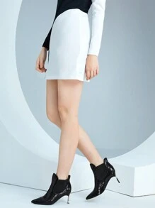 SheIn BIZ Fashionable Low Heeled Beaded Embroidery Ankle Boots - Black - View 2