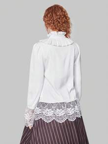 ROMWE Avant 女款純色蕾絲邊襯衫 - 白色 - 查看 3