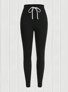 SHEIN EZwear 2 piezas Leggings unicolor de cintura con cordón