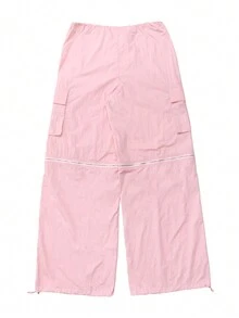 Pantalones Cargo Generales Con Cremallera De Color Rosa Para Mujer - Rosa - Ver 2
